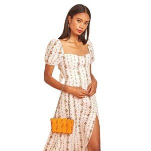 Reformation linen Denver dress in Poppyseed print